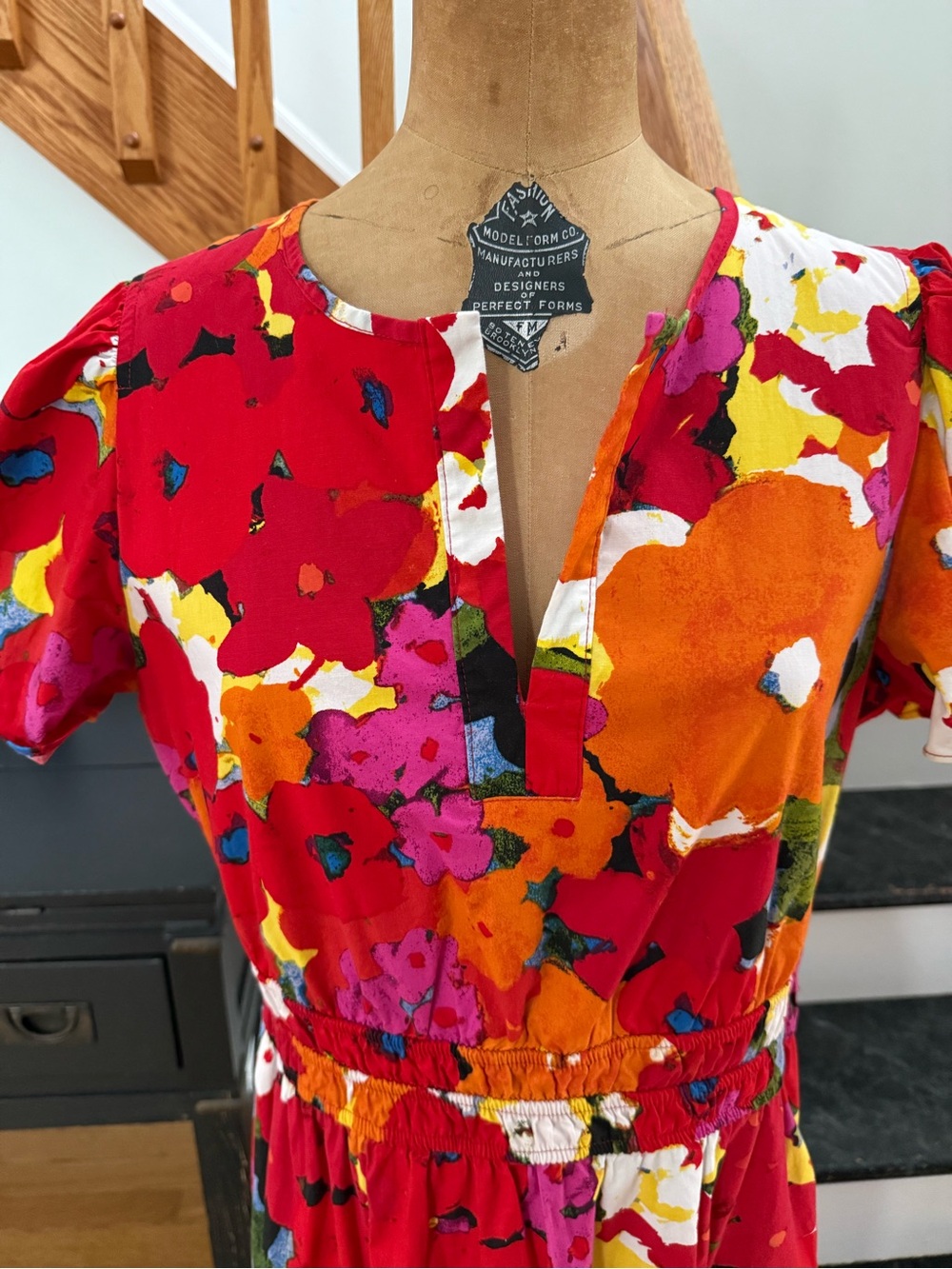 Maggy London Red Floral Maxi Dress with Orange & Pink Accents - Picture 2 of 9